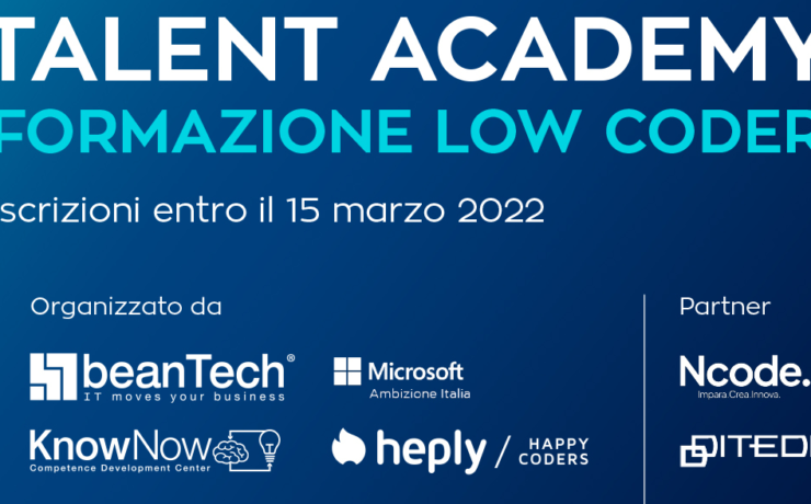 formazione low coder iscrizioni entro il 15 marzo. Collaborazione tra beanTech e heply con il supporto di ncode e ditedi